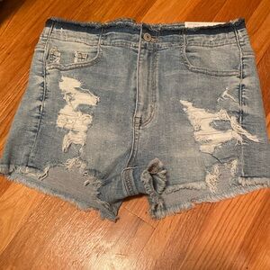 AE Super High Rise Shortie Denim Distressed Shorts Size 8, NWT